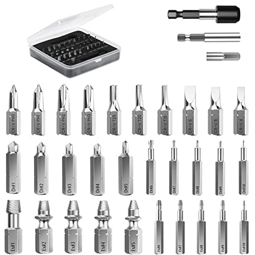 Nuovoware Damaged Screw Extractor Set Upgraded 33 PCS Easy Out Stripped Screw Extractor Kit Allpurpose HSS Broken Screw Remover Set with 2 Magnetic Extension Bit Holder Socket Adapter