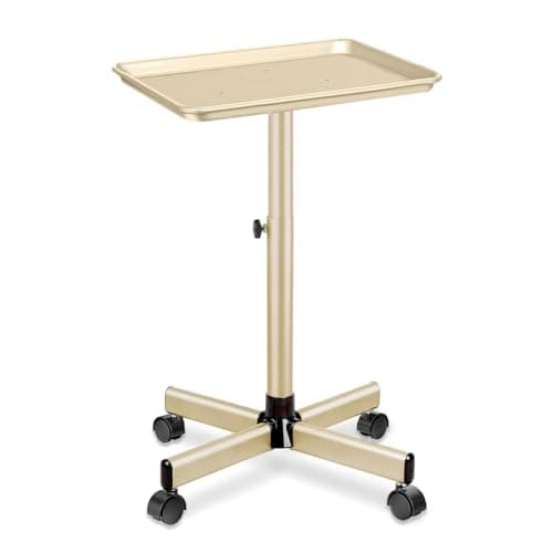 Chetunju Champagne Colden Salon Rolling Tray Cart with Wheels, Adjustable Color Tray for Tattoo (Champagne Gold)