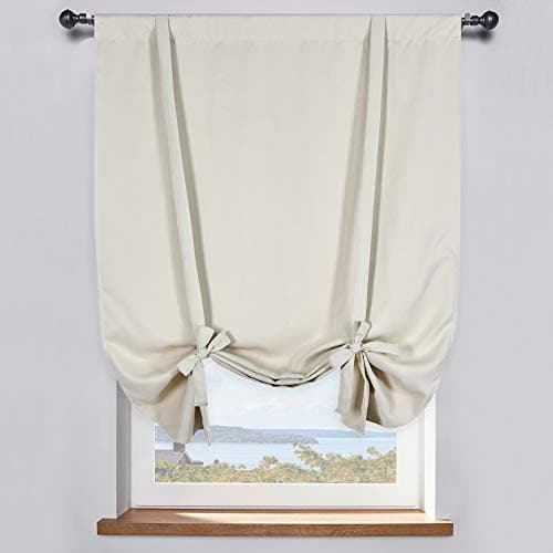 Cream Beige Room Darkening Tie-Up Valance Curtain - Decoration Balloon Shade Corner Window Drape (42 inches W x 63 inches L,1 Panel)