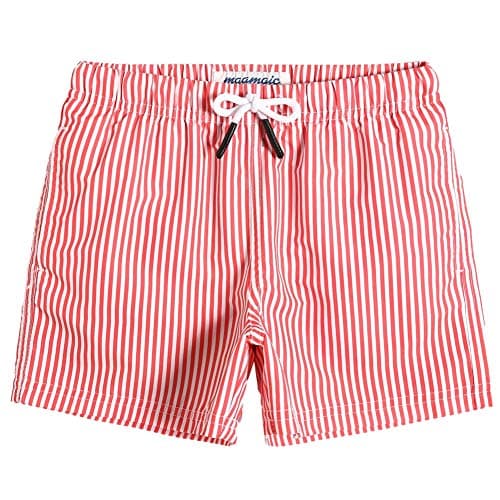 maamgic Boys Swim Trunks Toddler Swim Shorts Little Boys Bathing Suit Swimsuit Toddler Boy Swimwear,Stripe Redwhite,5 T