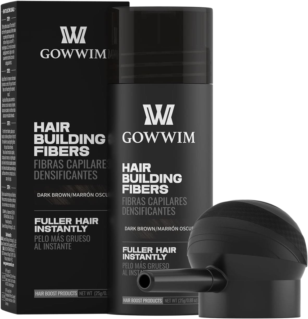 GOWWIM Hair Thickening Fibers Best 2in1 Kit SetKeratin Hair Building Fibers Spray Application Atomizador Pump NozzleInstantly Cover Sparse Hair Areas Dark brown