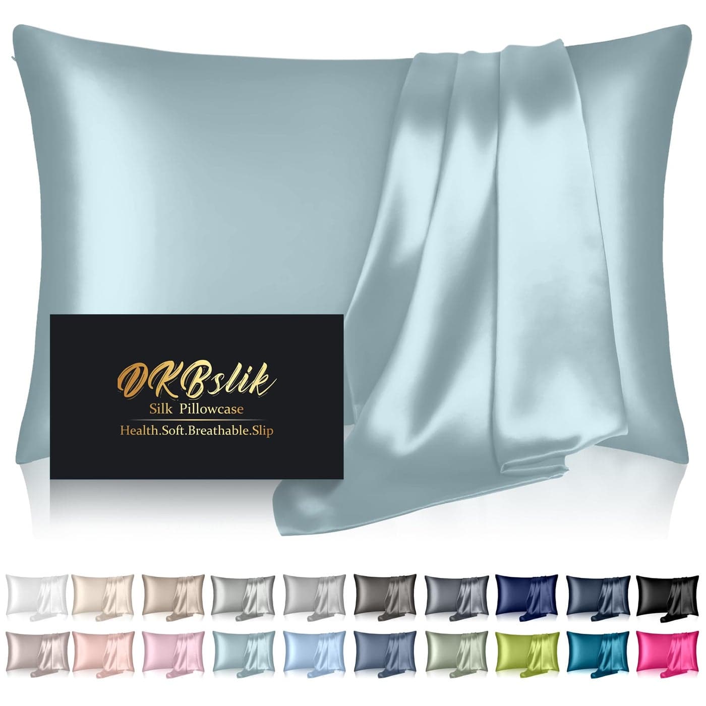 Mulberry Silk Pillowcase, Standard Size - Cooling, Anti-Acne, Hidden Zipper - Aqua Blue