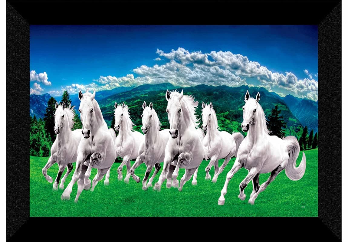 SAF paintings 7 Horses River Framed UV Coated Digital Reprint Painting (11 x 14 inch) SANFKH19(multicolor2)