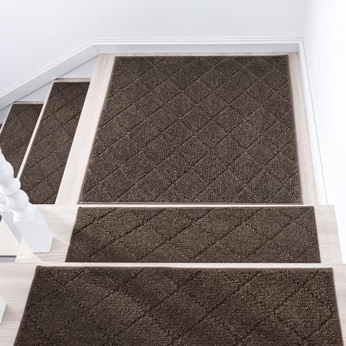 COSY HOMEER Edging Stair Treads Non-Slip Corner Indoor Stair Runners for Wooden Steps,Landing Slip Resistant Stair Rugs Mat for Kids and Dogs,100% Polyester TPE Backing,Brown,30x30 inch