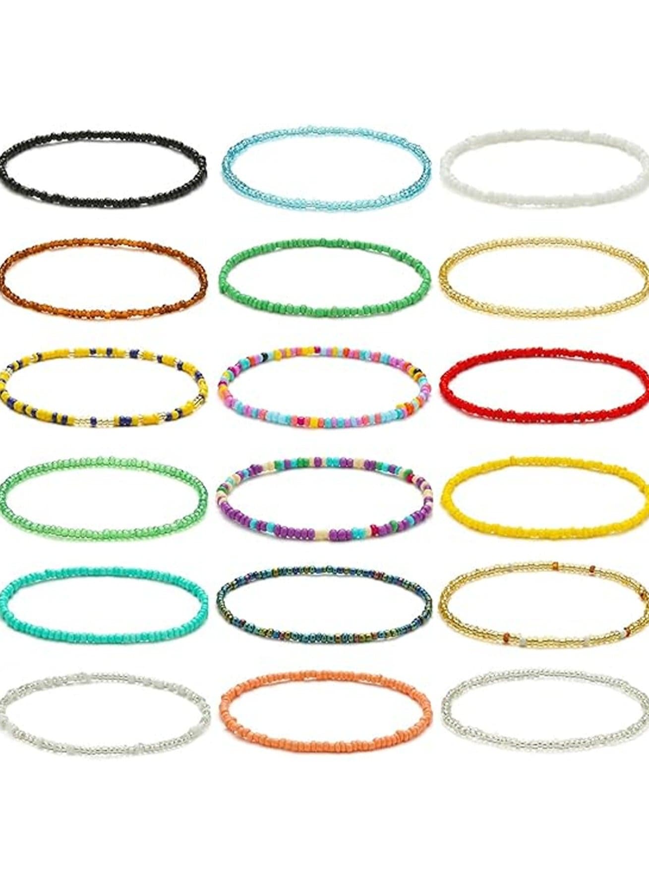 18Pcs Women's Elastic Beaded Anklets Handmade Beach Bohemian Colorful Beaded Ankle Bracelet Set