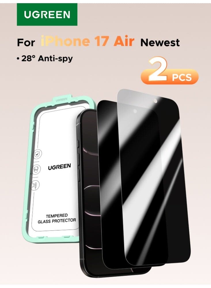 2-Pack iPhone 17 Air Privacy Screen Protector 6.5 Inch Face ID Supported Easy Installation Anti-Spy & Privacy Protection Anti-Fingerprint & Bubble Free, Case Friendly 9H Tempered Glass black
