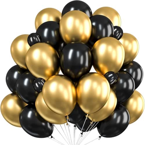 Flyloons 100 pcs Golden and Black Chrome Balloons for Birthday decoration celebration Anniversary baby shower Girls Boys Men Women