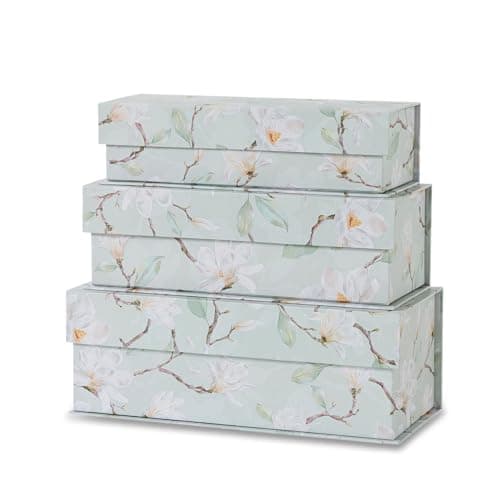 Soul Lane Decorative Storage Boxes with Lids Set of 3 Cardboard Boxes for Home Dcor and Documents Memory Organizers for Keepsakes with Magnetic Closure Photo Storage Ethereal Blossom