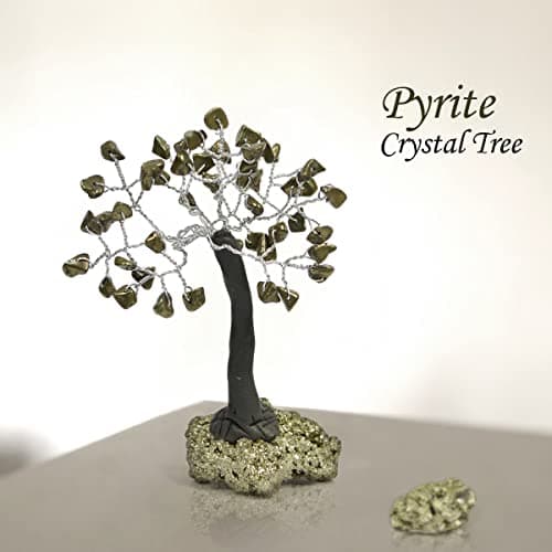 Crystu Natural Pyrite Tree, Pyrite Crystal Tree, Pyrite Stone Tree, Pyrite Chips Tree With Pyrite Raw, Golden Pyrite Crystal Tree, Original Pyrite Stone Tree For Money Showpiece, 9 cm