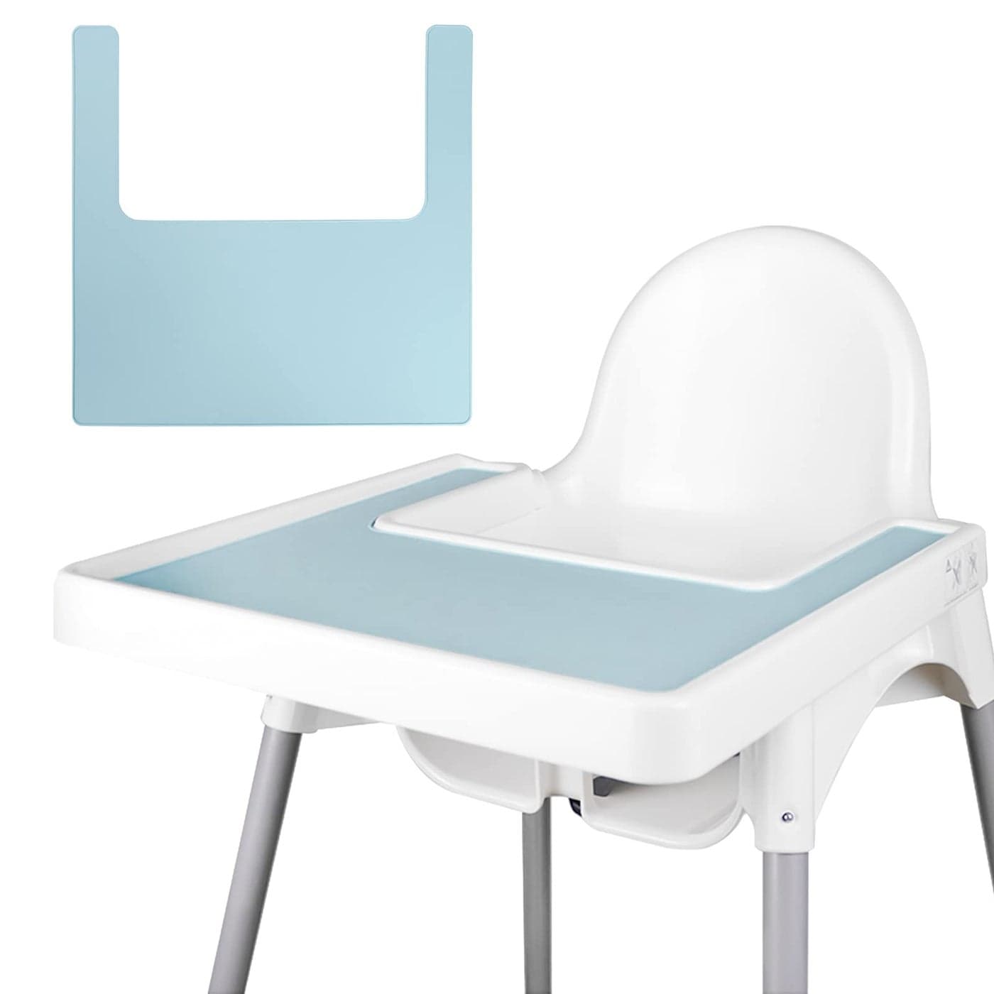 High Chair Placemat Durable High Chair Placemat Silicone Clean and Hygienic Suitable for IKEA Antilop Highchai for Toddlers and Babies Light Blue