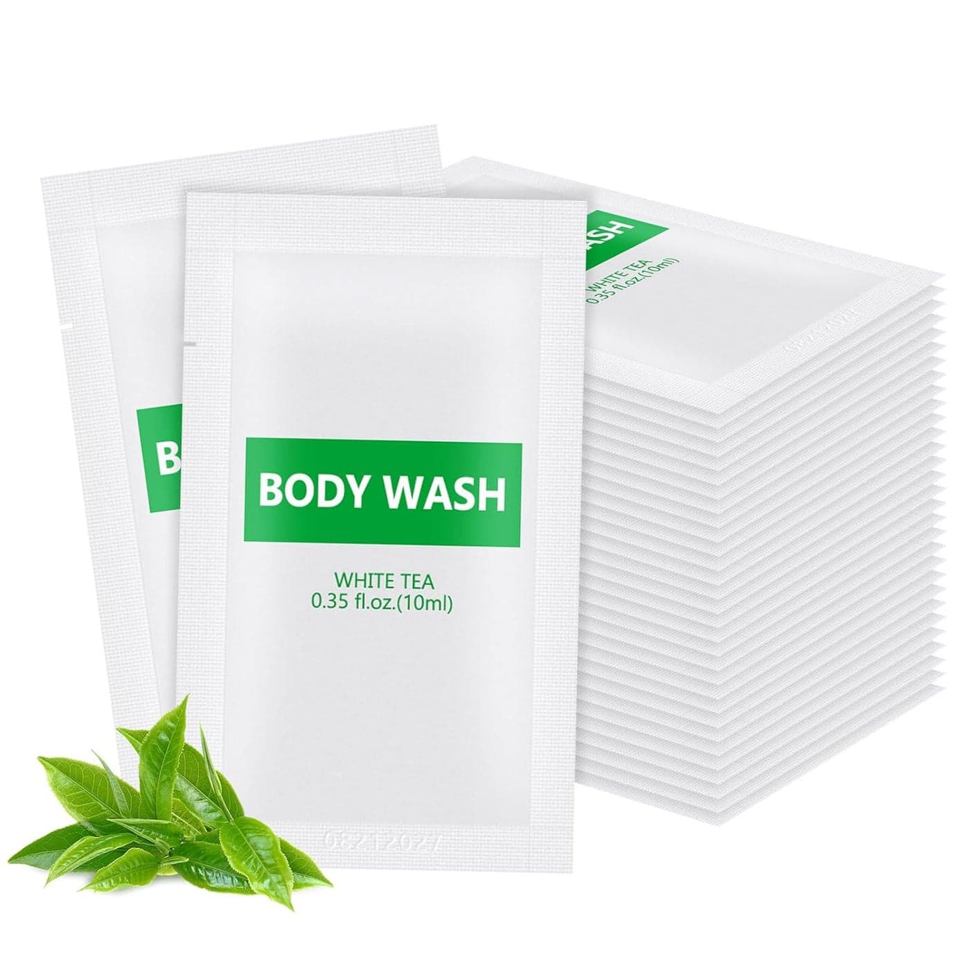 100 pack Travel Size Body Wash Bulk Individually Wrapped Refreshing Mini Shower Gel Single Use Supplies for Homeless Care Hotel Guests White Tea Scent035 fl oz10ml