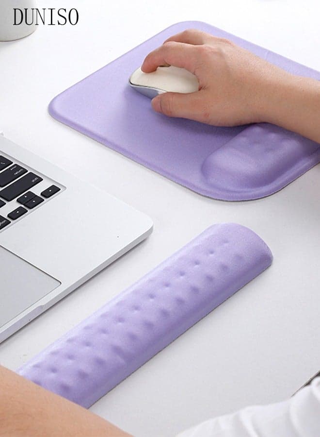 Wrist Rest Support For Mouse Pad & Keyboard Set, Ergonomic Mousepad Non-Slip Base, Soft Memory Foam Wrist Bar And Mouse Pad Purple (21*25*2.5cm/6.5*35*2.5cm)