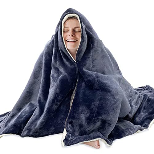 NEWMEIL Fara Day Blanket for Sleeping, Big Size 50IN * 60IN (127CM * 152CM) Thick Fara Day Blanket for Belly, Warm White Berber Fleece and Navy Blue Flannel with Fara Day Fabric
