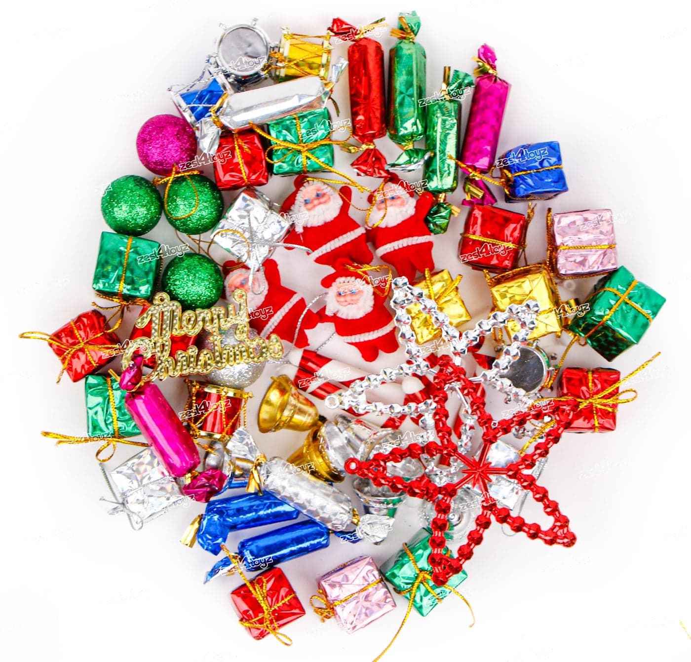 Zest 4 Toyz 30-Piece Multicolour Christmas Tree Decoration Set - Hanging Ornaments with Bells, Candy Sticks, Stars, Gift Boxes & Santa Ornaments