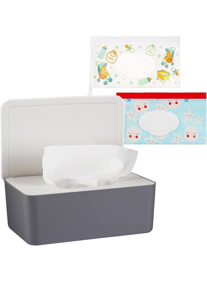Whiidoom Diaper Wipes Dispenser Wipes Holder, Wipes Tissue Case Keeps Wipes Fresh Tissue Wipes Container with Lid (Grey)