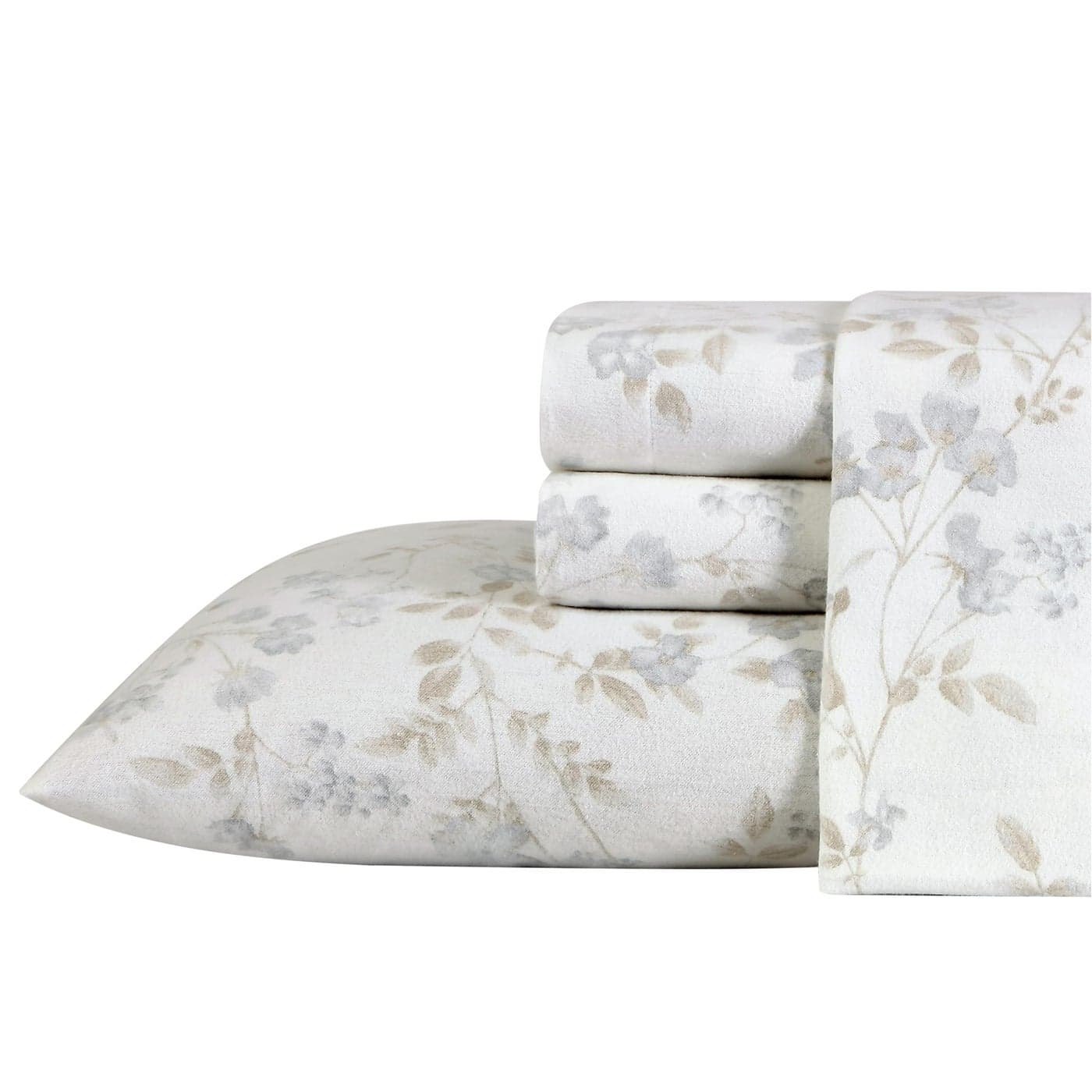 Laura Ashley Queen Sheet Set Cotton Flannel Bedding Brushed for Extra Softness Comfort Fawna Grey Queen