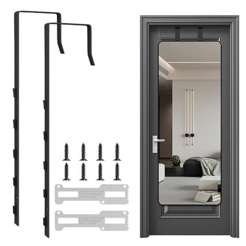 OXDFK 2 PCS Over The Door Mirror Hanger, Adjustable Door Mirror Hanger, Five-Hole Over The Doors-Mirrors Hook, Mirrors Doors Hangers with 2 Iron Filings and Screws (Black)