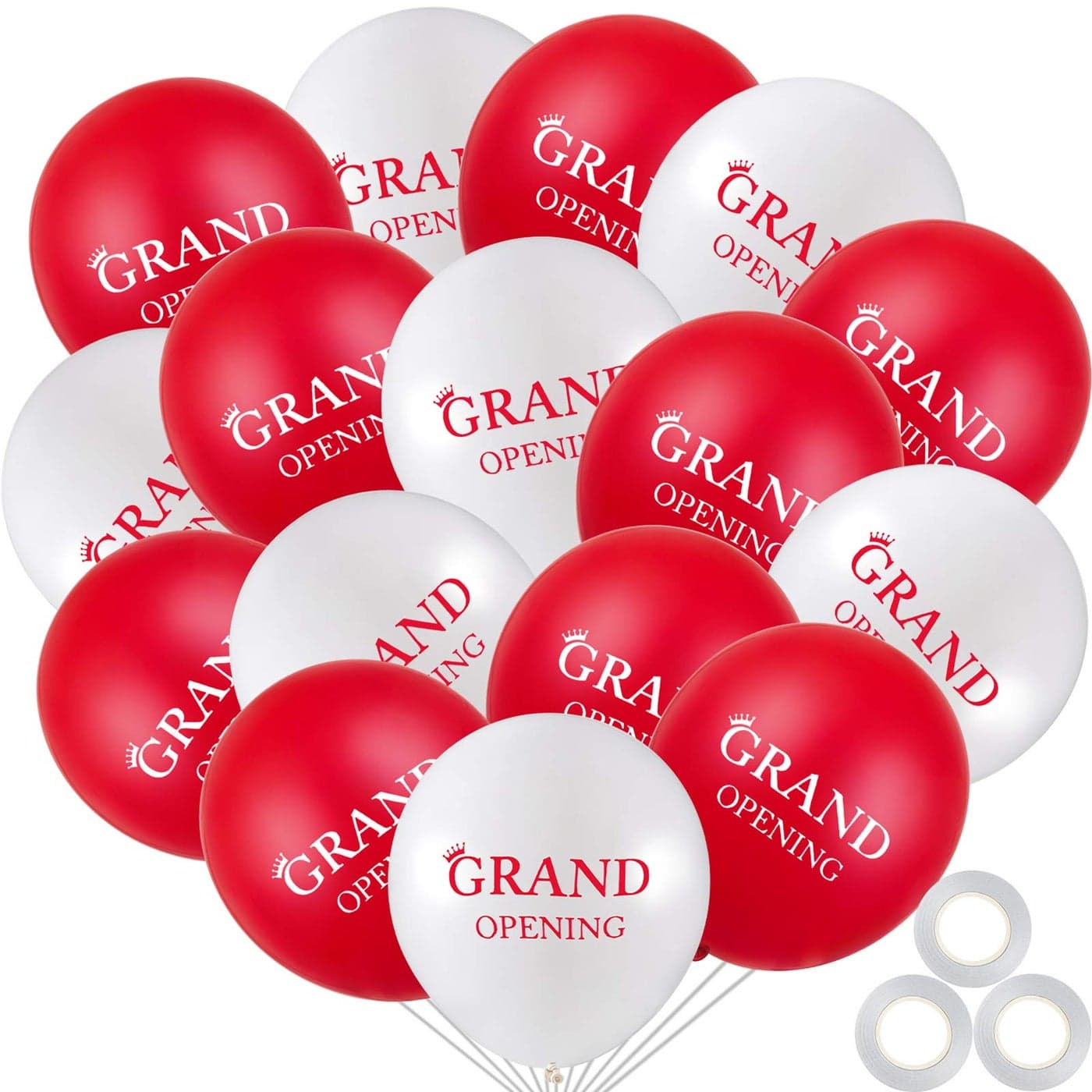 60 Pieces Grand Opening Balloons 12 Inch Double Side Celebrate Business Latex Balloons with 3 Pieces White Ribbons for Ceremony Decoration
