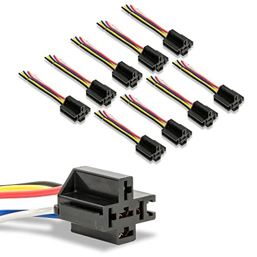 True Mods 10 Pack Bosch Style 12V DC 5PIN SPDT Interlocking Relay Socket Harness Base with Wires