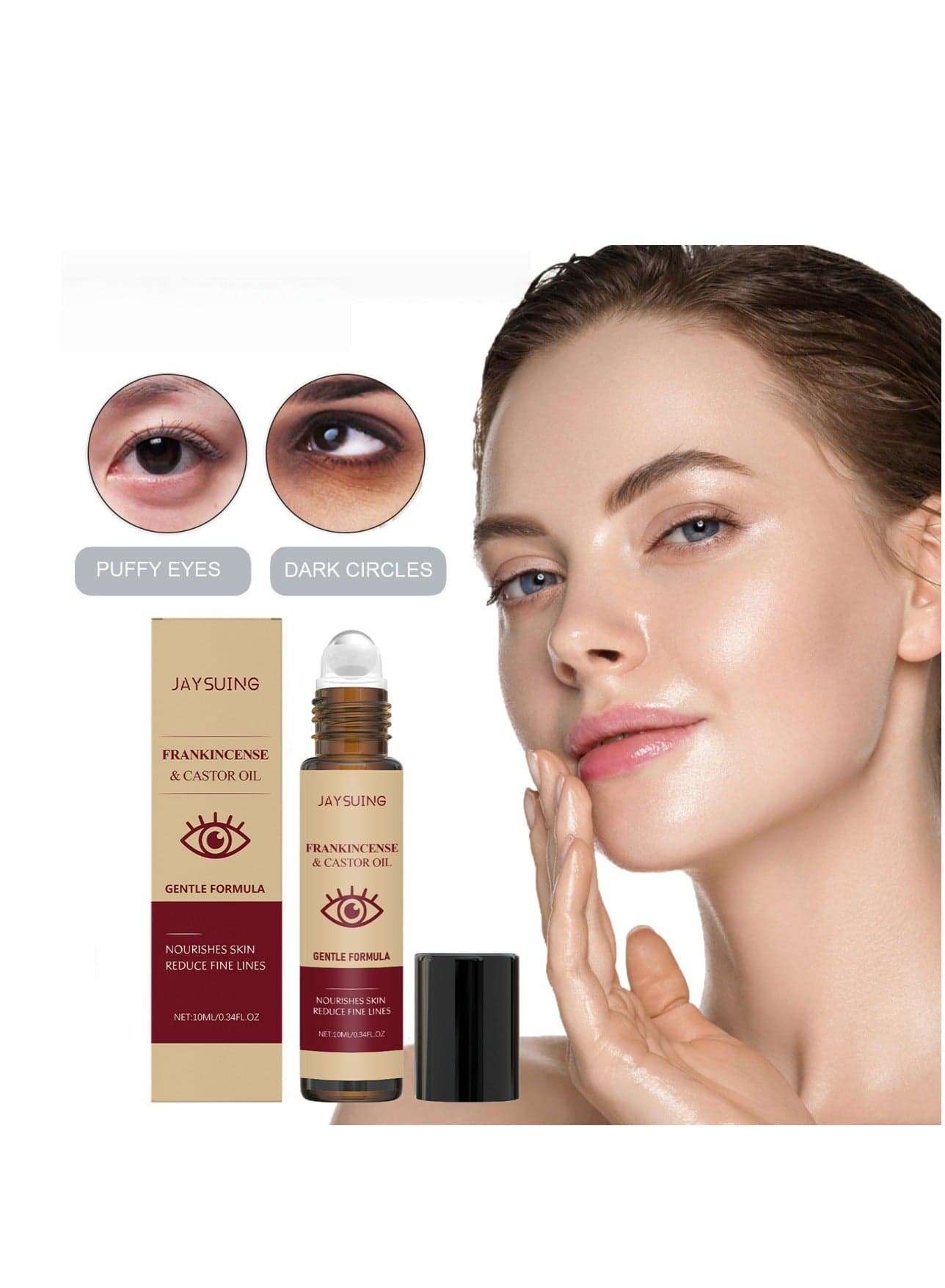 JAYSUING Castor Oil Eye Roller Nourishes, Hydrates, and Softens the Eye Area for a Radiant and Brightening Eye Treatment (10ml)