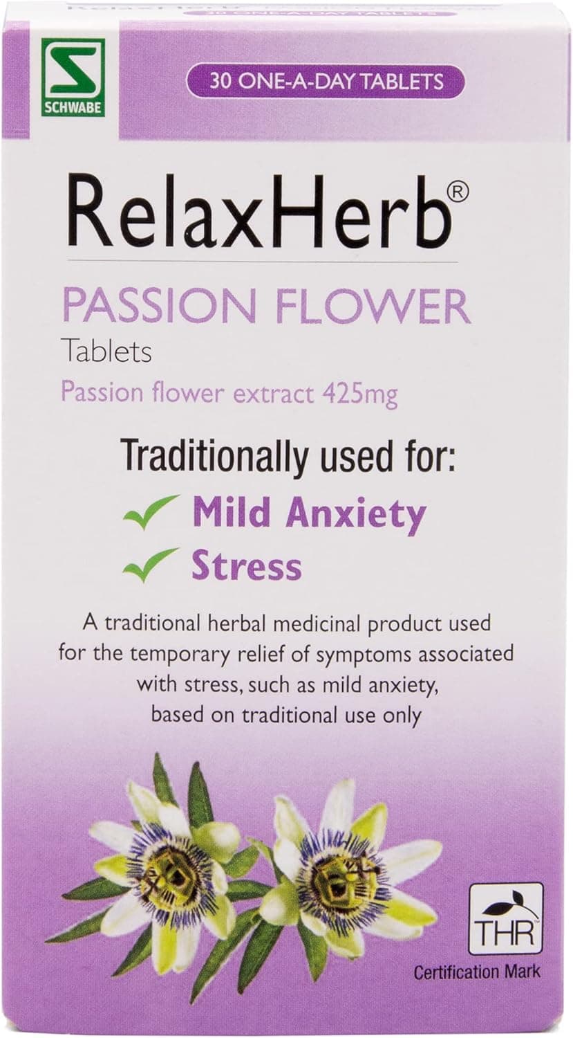 Schwabe Pharma RelaxHerb Passion Flower Extract 425g Traditionally Used for The Relief of Low Mood Traditional Herbal Medicinal Product 30 Tablets