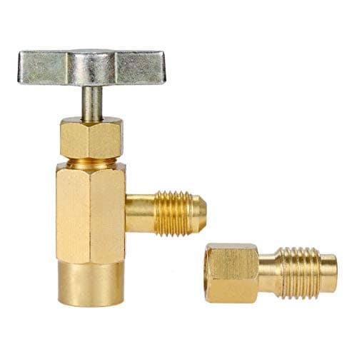 Aupoko R134A Can Tap Refrigerant Dispenser with Tank Adapter, 1/4’’ Male Port Screw Safety Check Valve Bottle Opener, 1/4’’ Female to 1/2’’Male Adapter for Air Conditioner Manifold Freon Charging Hose