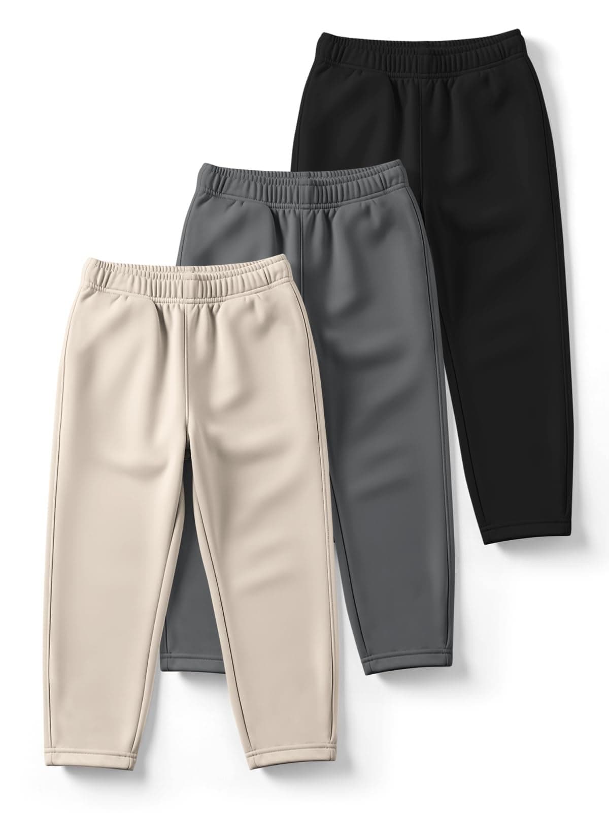 HELLCAT Trendy Solid Cotton Blend Regular Fit Track Pant for Boys - Pack of 3 Beige/Dark Grey/Black 5-6 Years