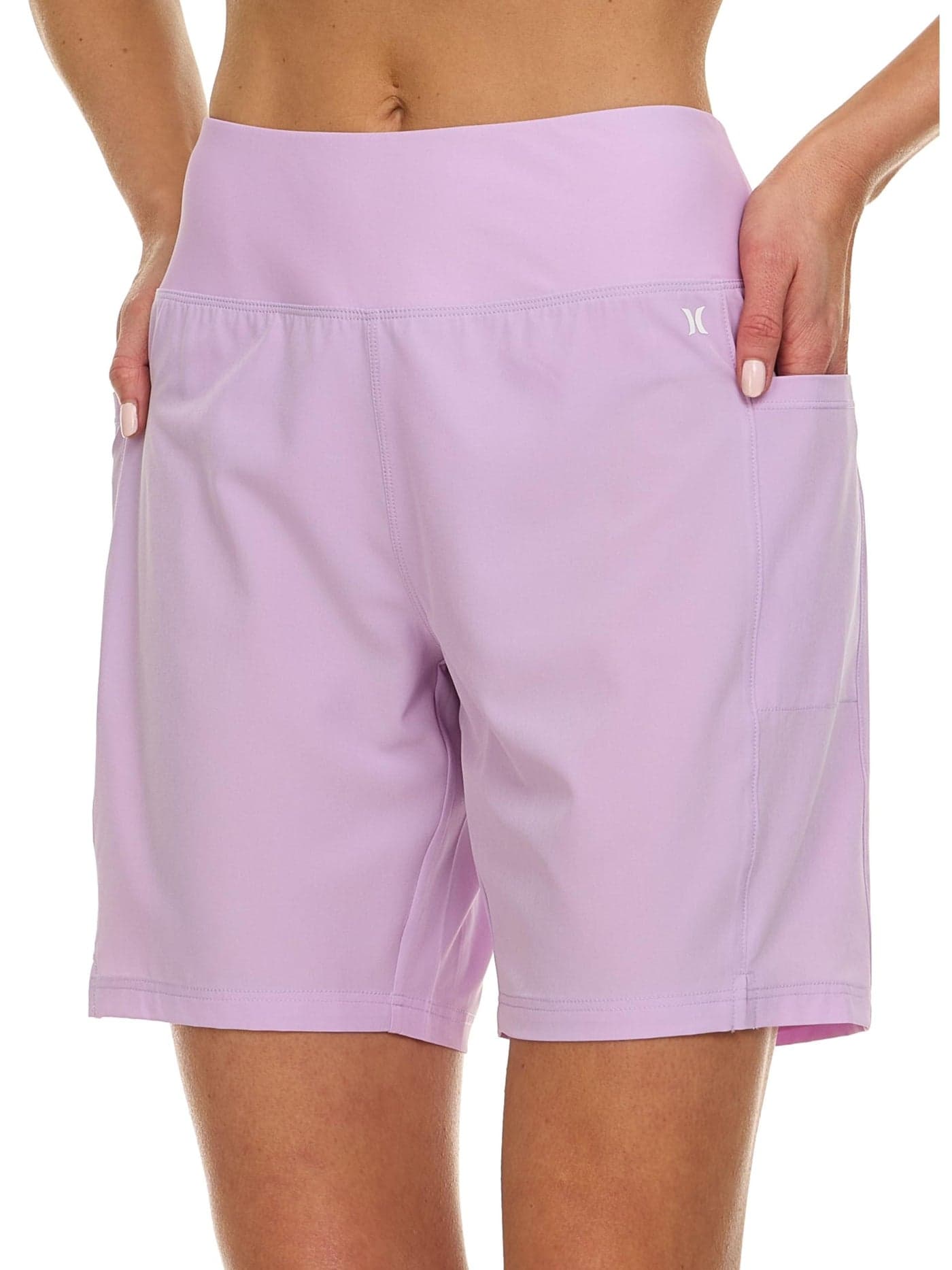 Hurley High Waisted Swim Shorts Women 7 Board Shorts with Pockets Inner Liner Quick Dry Bathing Suit Swim Trunk UPF 50 Lilac