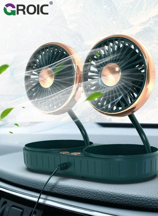 Car Fan, USB Portable Fan for with 3 Wind Speed, 360 Degree Adjustable Dual Head Fans, Strong Electric Auto Fans Dashboard SUV RV Truck Boat Van Sedan