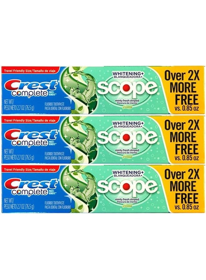 Complete Multi-Benefit Whitening + Scope Minty Fresh Flavor Toothpaste 2.7 Oz, Pack of 3