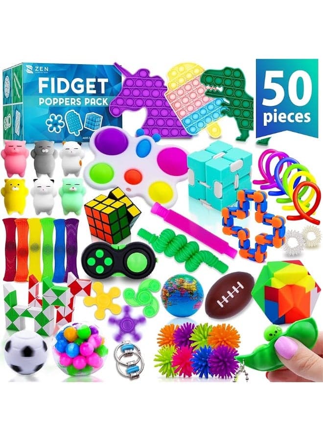 50 Pcs Fidget Toys Pack - Kids Stocking Stuffers Gifts for Kids, Party Favors Autism Autistic Children - Adults Stress Relief Sensory Toy - ADHD Toys Bulk for Classroom Treasure Box Prizes - Pop Its