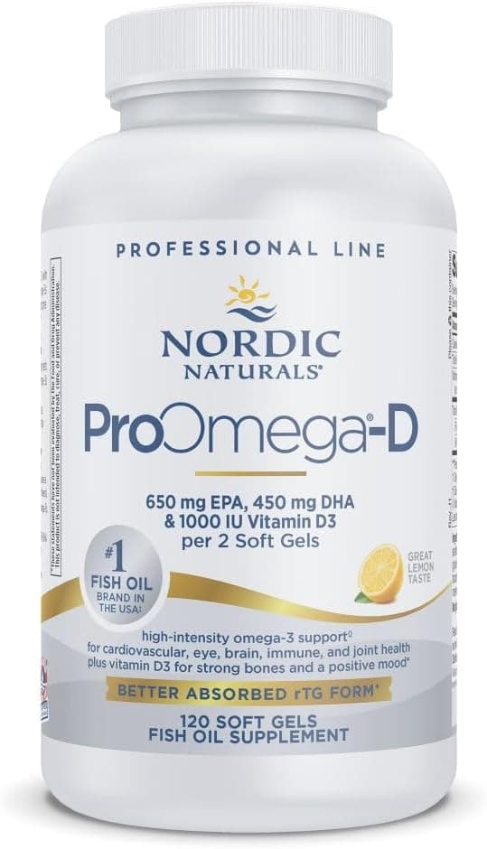 Nordic Naturals ProOmegaD Lemon Flavor 120 Soft Gels 1280 mg Omega3 1000 IU D3 HighPotency Fish Oil EPA DHA Brain Eye Heart Immune Health NonGMO 60 Servings