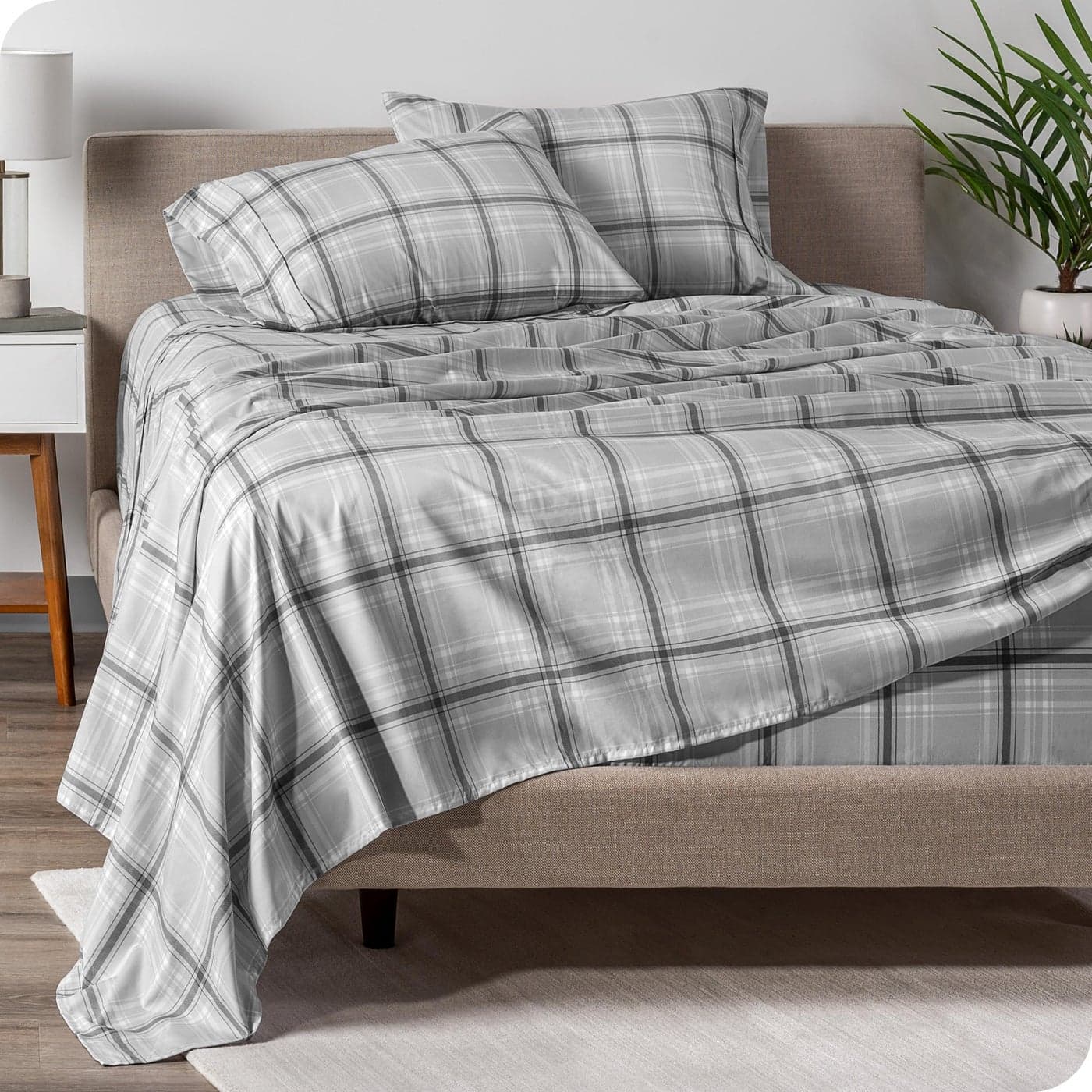 Bare Home Full Sheet Set Luxury 1800 UltraSoft Microfiber Double Brushed Deep Pockets Easy Fit 4 Piece Set Bedding Sheets Pillowcases Full Tartan Plaid