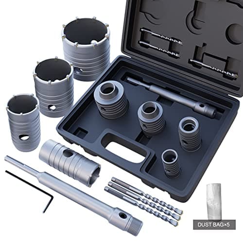 GSTK 10pcs Concrete Hole Saw Set (30mm 40mm 50mm 65mm) with SDS Plus Shank Connecting Rod and 5pcs Dust Catchers, Concrete Hole Saw Kit for Concrete|Cement|Brick Stone|Wall.