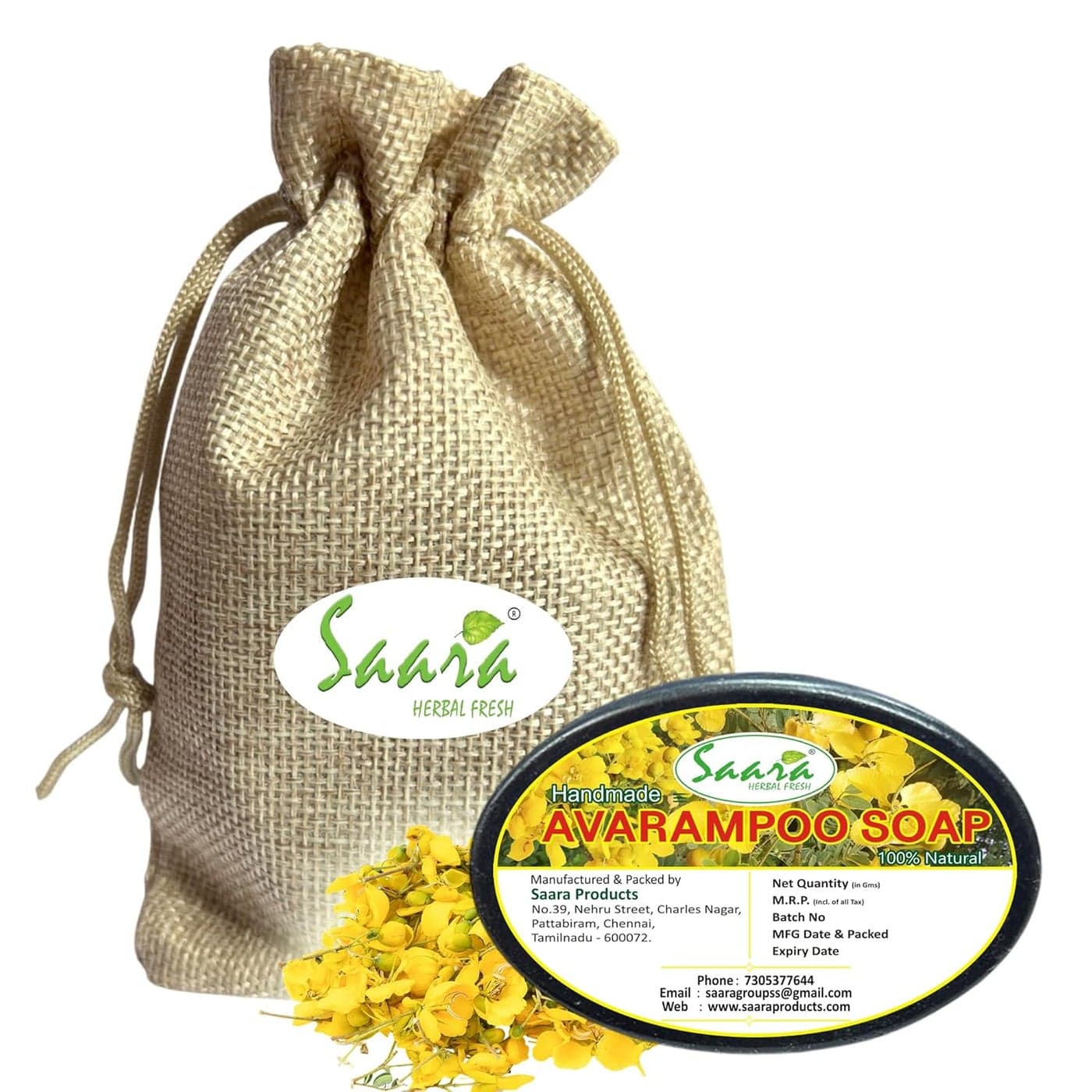 Saara HERBAL FRESH Handmade Herbal Avarampoo Soap 90g Pack of 3 For ages to Fade off Pigmentation and Dark spots Pure Coconut Oil Pack of 3