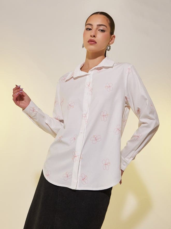 Take Two Floral Print Oversized Spread Collar Shirts