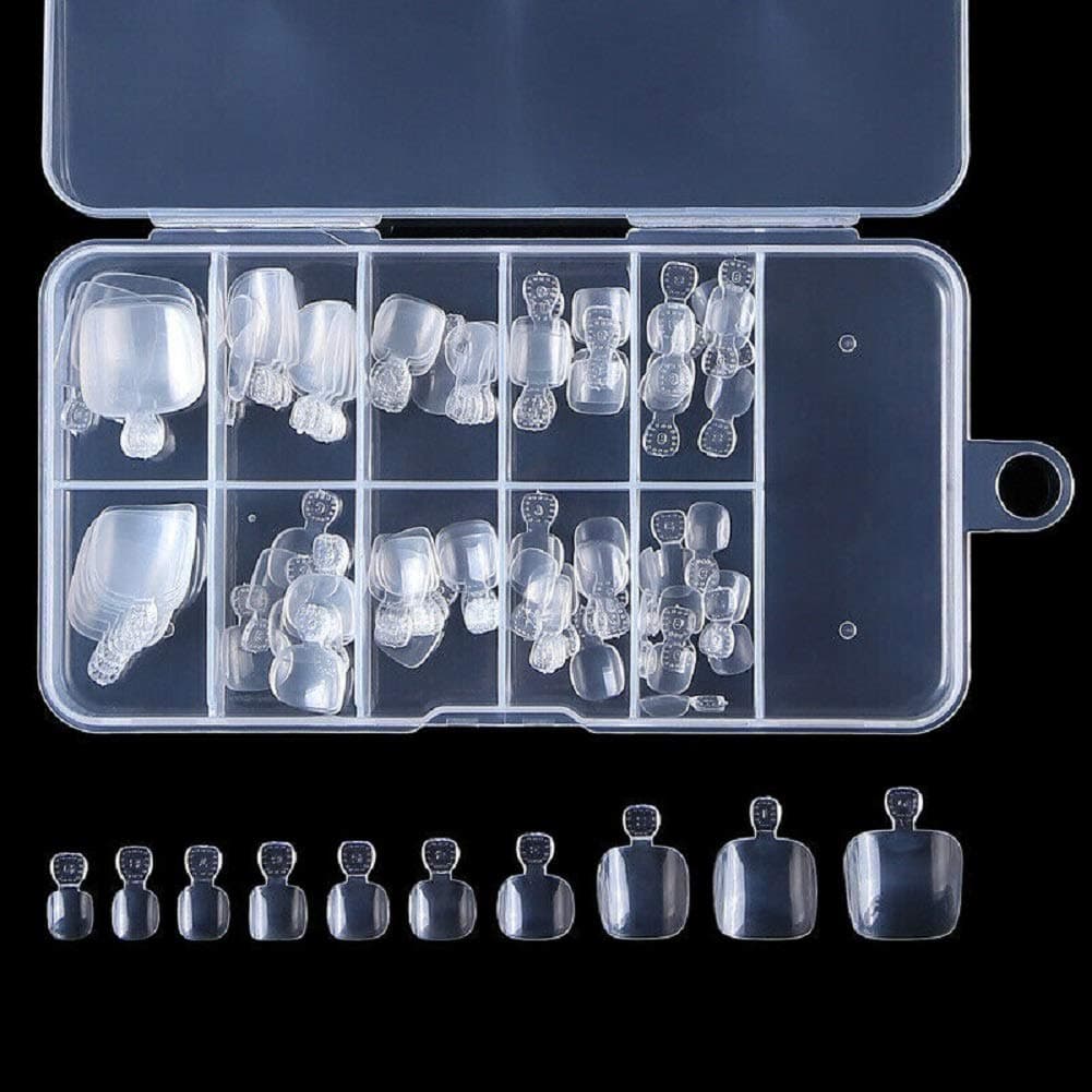YIMART 100Pcs Fake Toenail Tips Set Nail Art Toe Decoration Full Cover False Toe Nail Tips for DIY Salon Foot Manicure Sticker Tools Clear With Box