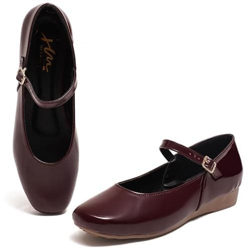 JM LOOKS Women’s Mary Jane Flats Shoes | Classic Buckle Strap Comfortable Dress Shoes - Cherry