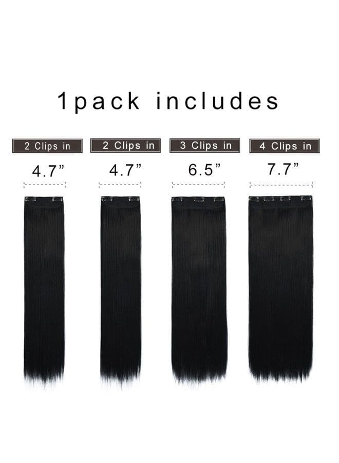 28" Straight Super Long 4 PCS Set Thick Clip in on Hair Extensions Natural Black
