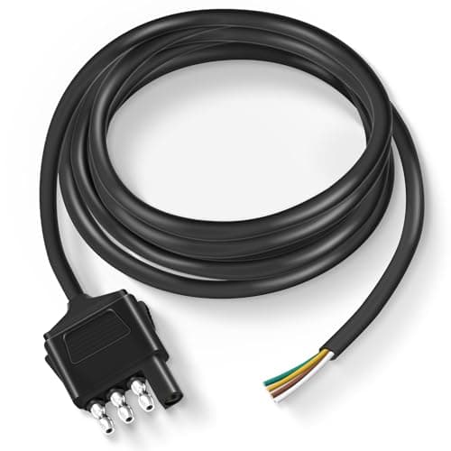 Nilight 4 Way Trailer End Connector 5 Feet Jacketed Cable Heavy Duty 18AWG 4 Pin Trailer Light Plug Pure Copper Trailer Side Male End Replacement 4 Flat Extension Wiring Harness 2 Years Warranty