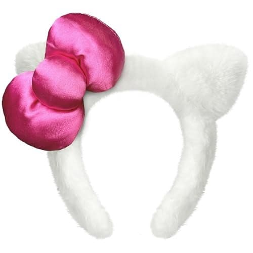 Kobataro Kitty Ears Headband Bow White Cat Ear Hair Accessories Kitten Costume Birthday Party Gifts Stuff for Women
