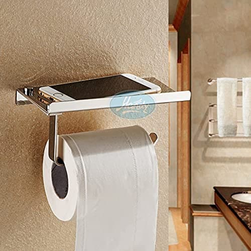 HANDY Bathroom Accessories Stainless Steel Toilet Paper Holder with Mobile Stand Paper Holder with Shelf - Bathroom Shelf with Paper Holder Pack - 2 pcs