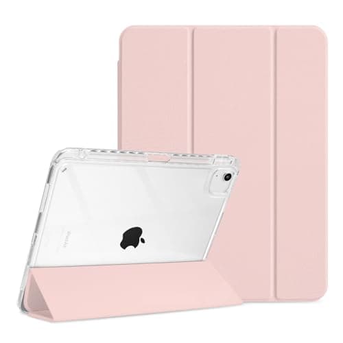 MOROCK Slim Case for iPad Air 13 Inch M4/M3/M2 2026/2025/2024, iPad Pro 12.9 Inch 6th/5th Gen. 2022/2021 with Pencil Holder, Trifold Stand Case, Shockproof Cover with Clear Back Shell, Pink