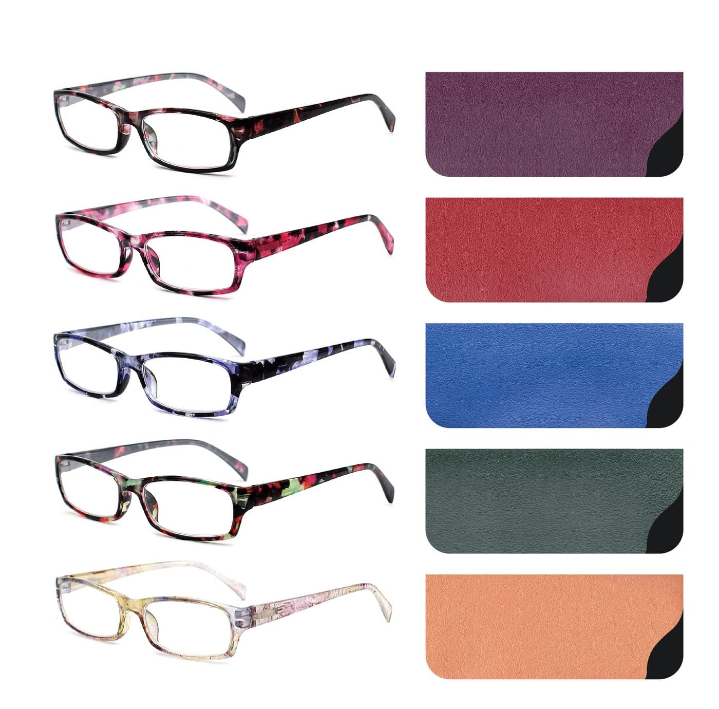 Yogo Vision Reading Glasses 5 Pairs Fashion Ladies Quality Designed Spring Hinge Readers for Women Pouches Included 15