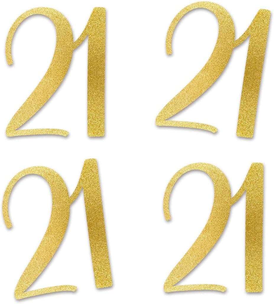 Gold Glitter 21 CutOut Numbers 21st Birthday Party Anniversary Decorations DIY Essentials