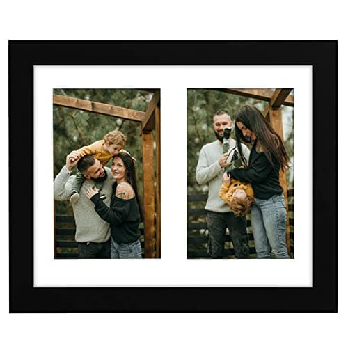 8x10 Double Picture Frame Black for Display Two 4x6 Pictures Made of Solid Wood for Wall Mounting and Tabletop Display