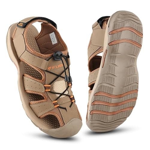 FUEL Soldier-02 Flexible Fisherman Sandals for Men in Comfortable & Breathable Casual Sandals in Protective Bump Toe with Anti-Skid Outdoor & Sports Footwear (Brown,8UK)