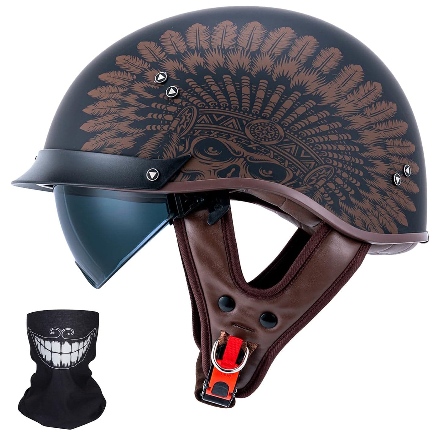 VCOROS Half Helmet Motorcycle DOT Approved Open Face Helmet with Sun Visor and Quick Release Buckle for Adults Men and Women F07AIndianM