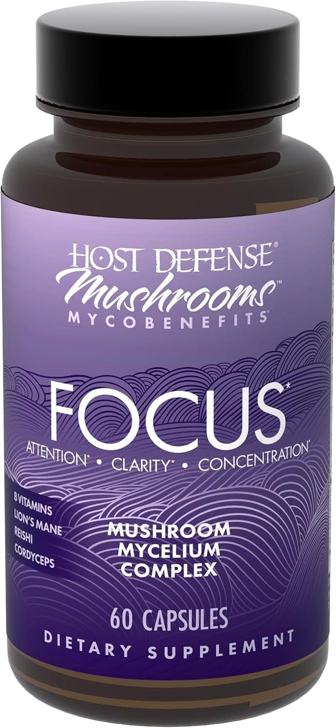 Host Defense MycoBenefits Focus Capsules Mushroom Supplement for Brain Health Support Neurological Function Aid for Adults Includes Lions Mane Reishi B Vitamins 60 Capsules 30 Servings