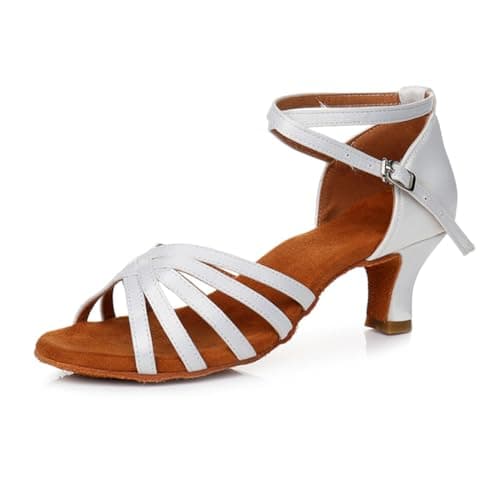 MSMAX Women's Practice Ballroom Dancing Shoes Indoor Performance Latin Dance Shoes for Woman White 5 M US Women